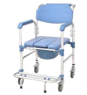 De blauwe Stoel van het het Kaderpp Vierwielige Toilet van de Aluminiumlegering met Rem